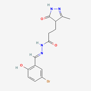 molecular formula C14H15BrN4O3 B11684304 N'-[(E)-(5-Bromo-2-hydroxyphenyl)methylidene]-3-(3-methyl-5-oxo-4,5-dihydro-1H-pyrazol-4-YL)propanohydrazide 