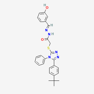 molecular formula C27H27N5O2S B11684350 2-{[5-(4-tert-butylphenyl)-4-phenyl-4H-1,2,4-triazol-3-yl]sulfanyl}-N'-[(E)-(3-hydroxyphenyl)methylidene]acetohydrazide 