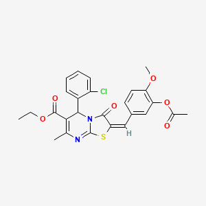 molecular formula C26H23ClN2O6S B11684353 ethyl (2E)-2-[3-(acetyloxy)-4-methoxybenzylidene]-5-(2-chlorophenyl)-7-methyl-3-oxo-2,3-dihydro-5H-[1,3]thiazolo[3,2-a]pyrimidine-6-carboxylate 
