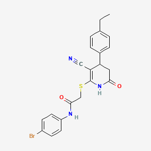 molecular formula C22H20BrN3O2S B11684355 N-(4-bromophenyl)-2-{[3-cyano-4-(4-ethylphenyl)-6-oxo-1,4,5,6-tetrahydropyridin-2-yl]sulfanyl}acetamide 