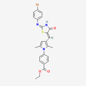 molecular formula C25H22BrN3O3S B11684443 ethyl 4-{3-[(Z)-{(2E)-2-[(4-bromophenyl)imino]-4-oxo-1,3-thiazolidin-5-ylidene}methyl]-2,5-dimethyl-1H-pyrrol-1-yl}benzoate 