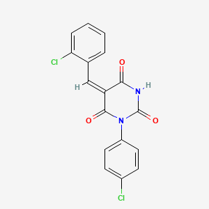 molecular formula C17H10Cl2N2O3 B11684983 (5E)-1-(4-chlorophenyl)-5-[(2-chlorophenyl)methylidene]-1,3-diazinane-2,4,6-trione 