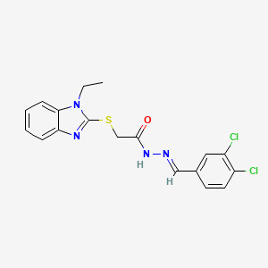 molecular formula C18H16Cl2N4OS B11685033 N'-[(E)-(3,4-dichlorophenyl)methylidene]-2-[(1-ethyl-1H-benzimidazol-2-yl)sulfanyl]acetohydrazide 