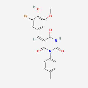 molecular formula C19H15BrN2O5 B11685072 (5E)-5-[(3-bromo-4-hydroxy-5-methoxyphenyl)methylidene]-1-(4-methylphenyl)-1,3-diazinane-2,4,6-trione 
