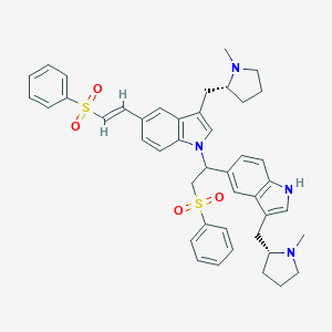molecular formula C44H48N4O4S2 B116854 5-[(E)-2-(benzenesulfonyl)ethenyl]-1-[2-(benzenesulfonyl)-1-[3-[[(2R)-1-methylpyrrolidin-2-yl]methyl]-1H-indol-5-yl]ethyl]-3-[[(2R)-1-methylpyrrolidin-2-yl]methyl]indole CAS No. 438226-83-6