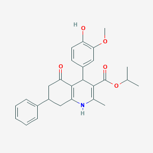 molecular formula C27H29NO5 B11685585 Propan-2-yl 4-(4-hydroxy-3-methoxyphenyl)-2-methyl-5-oxo-7-phenyl-1,4,5,6,7,8-hexahydroquinoline-3-carboxylate 