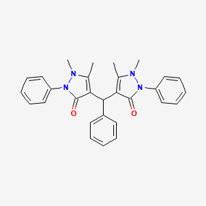 molecular formula C29H28N4O2 B11685746 4,4'-(phenylmethanediyl)bis(1,5-dimethyl-2-phenyl-1,2-dihydro-3H-pyrazol-3-one) 