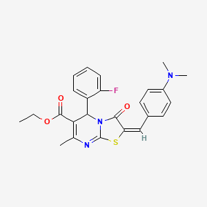molecular formula C25H24FN3O3S B11685791 Ethyl (2E)-2-[4-(dimethylamino)benzylidene]-5-(2-fluorophenyl)-7-methyl-3-oxo-2,3-dihydro-5H-[1,3]thiazolo[3,2-A]pyrimidine-6-carboxylate 