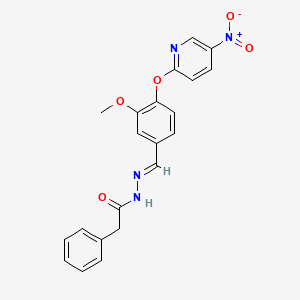 molecular formula C21H18N4O5 B11685799 N'-[(E)-{3-methoxy-4-[(5-nitropyridin-2-yl)oxy]phenyl}methylidene]-2-phenylacetohydrazide 
