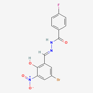 molecular formula C14H9BrFN3O4 B11686381 N'-[(E)-(5-bromo-2-hydroxy-3-nitrophenyl)methylidene]-4-fluorobenzohydrazide 