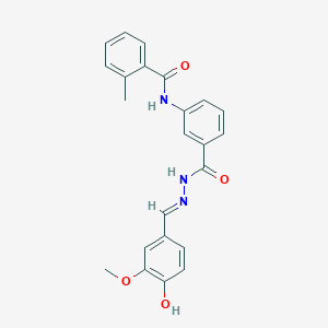 molecular formula C23H21N3O4 B11687931 N-(3-{[(2E)-2-(4-hydroxy-3-methoxybenzylidene)hydrazinyl]carbonyl}phenyl)-2-methylbenzamide 