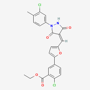 molecular formula C24H18Cl2N2O5 B11689773 ethyl 2-chloro-5-(5-{(Z)-[1-(3-chloro-4-methylphenyl)-3,5-dioxopyrazolidin-4-ylidene]methyl}furan-2-yl)benzoate 