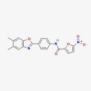 molecular formula C20H15N3O5 B11689874 N-[4-(5,6-dimethyl-1,3-benzoxazol-2-yl)phenyl]-5-nitrofuran-2-carboxamide 