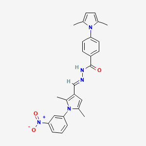 molecular formula C26H25N5O3 B11690091 N'-[(E)-[2,5-Dimethyl-1-(3-nitrophenyl)-1H-pyrrol-3-YL]methylidene]-4-(2,5-dimethyl-1H-pyrrol-1-YL)benzohydrazide 