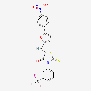 molecular formula C21H11F3N2O4S2 B11690442 (5Z)-5-{[5-(4-Nitrophenyl)furan-2-YL]methylidene}-2-sulfanylidene-3-[3-(trifluoromethyl)phenyl]-1,3-thiazolidin-4-one 