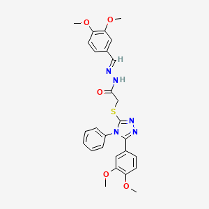 molecular formula C27H27N5O5S B11690609 N'-[(E)-(3,4-dimethoxyphenyl)methylidene]-2-{[5-(3,4-dimethoxyphenyl)-4-phenyl-4H-1,2,4-triazol-3-yl]sulfanyl}acetohydrazide 
