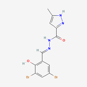 molecular formula C12H10Br2N4O2 B11690776 N'-[(E)-(3,5-dibromo-2-hydroxyphenyl)methylidene]-3-methyl-1H-pyrazole-5-carbohydrazide 