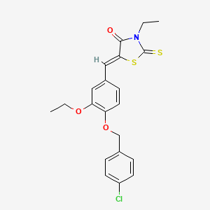 molecular formula C21H20ClNO3S2 B11690889 (5Z)-5-({4-[(4-Chlorophenyl)methoxy]-3-ethoxyphenyl}methylidene)-3-ethyl-2-sulfanylidene-1,3-thiazolidin-4-one 