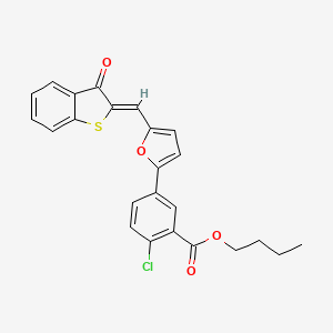 molecular formula C24H19ClO4S B11690940 butyl 2-chloro-5-{5-[(Z)-(3-oxo-1-benzothiophen-2(3H)-ylidene)methyl]furan-2-yl}benzoate 