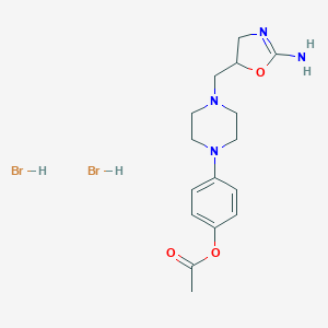 molecular formula C16H24Br2N4O3 B116911 Phenol, 4-(4-((2-amino-4,5-dihydro-5-oxazolyl)methyl)-1-piperazinyl)-, acetate (ester), dihydrobromide CAS No. 145204-19-9