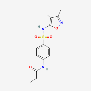 molecular formula C14H17N3O4S B11691151 N-{4-[(3,4-dimethyl-1,2-oxazol-5-yl)sulfamoyl]phenyl}propanamide 