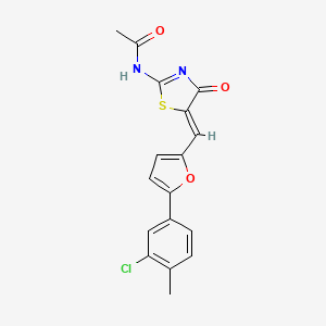molecular formula C17H13ClN2O3S B11691339 N-[(2E,5Z)-5-{[5-(3-chloro-4-methylphenyl)furan-2-yl]methylidene}-4-oxo-1,3-thiazolidin-2-ylidene]acetamide 