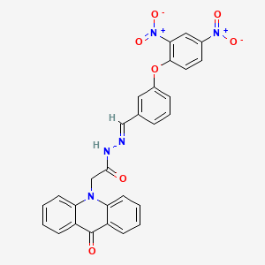 molecular formula C28H19N5O7 B11691517 N'-{(E)-[3-(2,4-dinitrophenoxy)phenyl]methylidene}-2-(9-oxoacridin-10(9H)-yl)acetohydrazide 