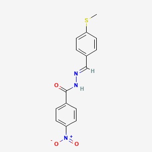 molecular formula C15H13N3O3S B11693536 N'-{(E)-[4-(methylthio)phenyl]methylidene}-4-nitrobenzohydrazide 