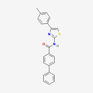 molecular formula C23H18N2OS B11693559 Benzamide, 4-phenyl-N-[4-(4-methylphenyl)-2-thiazolyl]- 