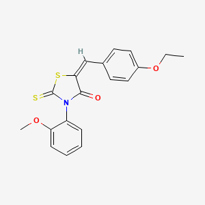 molecular formula C19H17NO3S2 B11693603 (5E)-5-[(4-ethoxyphenyl)methylidene]-3-(2-methoxyphenyl)-2-sulfanylidene-1,3-thiazolidin-4-one 
