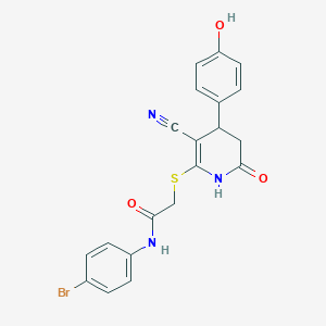 molecular formula C20H16BrN3O3S B11693613 N-(4-bromophenyl)-2-{[3-cyano-4-(4-hydroxyphenyl)-6-oxo-1,4,5,6-tetrahydropyridin-2-yl]sulfanyl}acetamide 