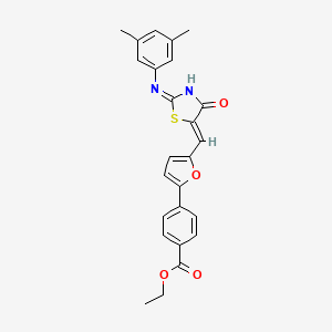 molecular formula C25H22N2O4S B11693735 ethyl 4-{5-[(Z)-{(2Z)-2-[(3,5-dimethylphenyl)imino]-4-oxo-1,3-thiazolidin-5-ylidene}methyl]furan-2-yl}benzoate 