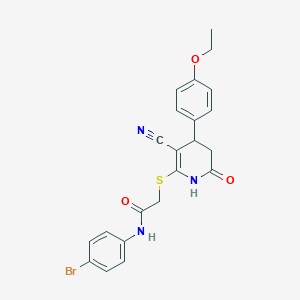 molecular formula C22H20BrN3O3S B11693791 N-(4-bromophenyl)-2-{[3-cyano-4-(4-ethoxyphenyl)-6-oxo-1,4,5,6-tetrahydropyridin-2-yl]sulfanyl}acetamide 