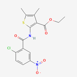 molecular formula C16H15ClN2O5S B11694146 Ethyl 2-{[(2-chloro-5-nitrophenyl)carbonyl]amino}-4,5-dimethylthiophene-3-carboxylate 
