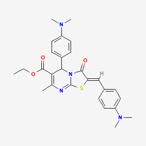 molecular formula C27H30N4O3S B11694266 ethyl (2Z)-2-[4-(dimethylamino)benzylidene]-5-[4-(dimethylamino)phenyl]-7-methyl-3-oxo-2,3-dihydro-5H-[1,3]thiazolo[3,2-a]pyrimidine-6-carboxylate 