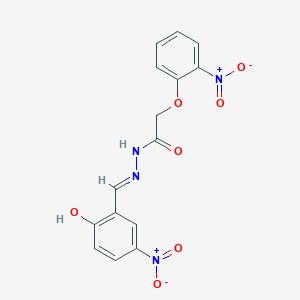 molecular formula C15H12N4O7 B11694342 N'-[(E)-(2-hydroxy-5-nitrophenyl)methylidene]-2-(2-nitrophenoxy)acetohydrazide 