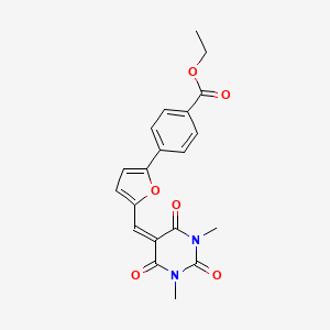 molecular formula C20H18N2O6 B11694577 ethyl 4-{5-[(1,3-dimethyl-2,4,6-trioxotetrahydropyrimidin-5(2H)-ylidene)methyl]furan-2-yl}benzoate 