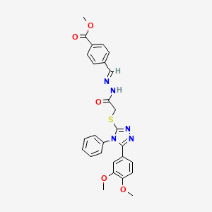 molecular formula C27H25N5O5S B11695260 methyl 4-{(E)-[2-({[5-(3,4-dimethoxyphenyl)-4-phenyl-4H-1,2,4-triazol-3-yl]sulfanyl}acetyl)hydrazinylidene]methyl}benzoate 