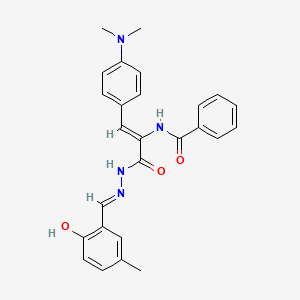 molecular formula C26H26N4O3 B11695519 N-{(1Z)-1-[4-(dimethylamino)phenyl]-3-[(2E)-2-(2-hydroxy-5-methylbenzylidene)hydrazinyl]-3-oxoprop-1-en-2-yl}benzamide 