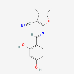 molecular formula C14H12N2O3 B11695704 2-{[(1E)-(2,4-dihydroxyphenyl)methylene]amino}-4,5-dimethyl-3-furonitrile 