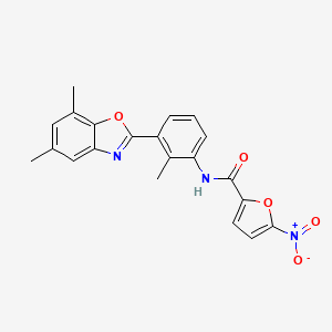 molecular formula C21H17N3O5 B11695765 N-[3-(5,7-dimethyl-1,3-benzoxazol-2-yl)-2-methylphenyl]-5-nitrofuran-2-carboxamide 