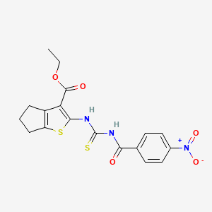 molecular formula C18H17N3O5S2 B11696199 ethyl 2-({[(4-nitrophenyl)carbonyl]carbamothioyl}amino)-5,6-dihydro-4H-cyclopenta[b]thiophene-3-carboxylate 