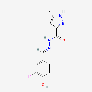 molecular formula C12H11IN4O2 B11696392 N'-[(E)-(4-hydroxy-3-iodophenyl)methylidene]-3-methyl-1H-pyrazole-5-carbohydrazide 