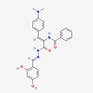 molecular formula C25H24N4O4 B11696400 N-{(1Z)-3-[(2E)-2-(2,4-dihydroxybenzylidene)hydrazinyl]-1-[4-(dimethylamino)phenyl]-3-oxoprop-1-en-2-yl}benzamide 