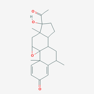 molecular formula C22H28O4 B116967 14-Acetyl-14-hydroxy-2,8,15-trimethyl-18-oxapentacyclo[8.8.0.01,17.02,7.011,15]octadeca-3,6-dien-5-one CAS No. 83873-16-9