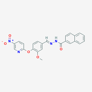 molecular formula C24H18N4O5 B11696708 N'-[(E)-{3-methoxy-4-[(5-nitropyridin-2-yl)oxy]phenyl}methylidene]naphthalene-2-carbohydrazide 