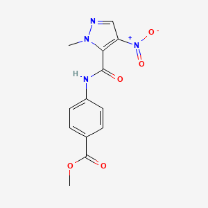 molecular formula C13H12N4O5 B11696725 methyl 4-{[(1-methyl-4-nitro-1H-pyrazol-5-yl)carbonyl]amino}benzoate 