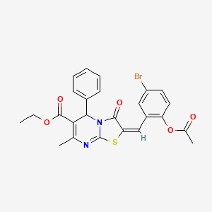 molecular formula C25H21BrN2O5S B11697187 ethyl (2E)-2-[2-(acetyloxy)-5-bromobenzylidene]-7-methyl-3-oxo-5-phenyl-2,3-dihydro-5H-[1,3]thiazolo[3,2-a]pyrimidine-6-carboxylate 