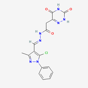 molecular formula C16H14ClN7O3 B11697514 N'-[(E)-(5-chloro-3-methyl-1-phenyl-1H-pyrazol-4-yl)methylidene]-2-(3,5-dioxo-2,3,4,5-tetrahydro-1,2,4-triazin-6-yl)acetohydrazide 