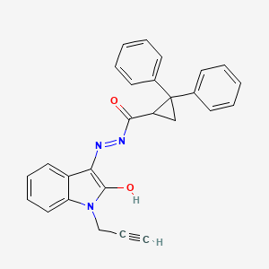 molecular formula C27H21N3O2 B11697572 N'-[(3Z)-2-oxo-1-(prop-2-yn-1-yl)-1,2-dihydro-3H-indol-3-ylidene]-2,2-diphenylcyclopropanecarbohydrazide 